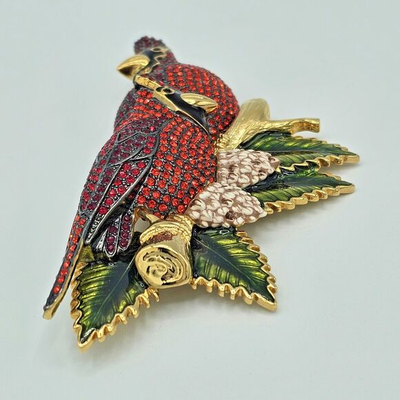 Joan Rivers Cardinal Brooch Vtg Swarovski Crystal Love Birds Winter Holiday Pin - Picture 9 of 15
